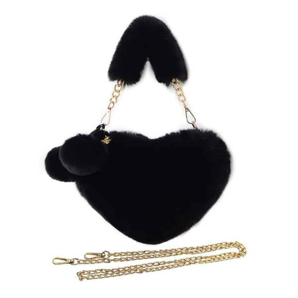 Heart-shaped, fluffy, faux fur shoulder bag that is lightweight, eco-friendly, and ideal for ladies and girls in the fall and winter - Image 2