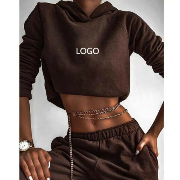 New Arrivals Women's Two-Piece Summer Clothes Joggers Crop 2 PCS Set with Customized Spring Logo Sweatpants and Hoodie - Image 2