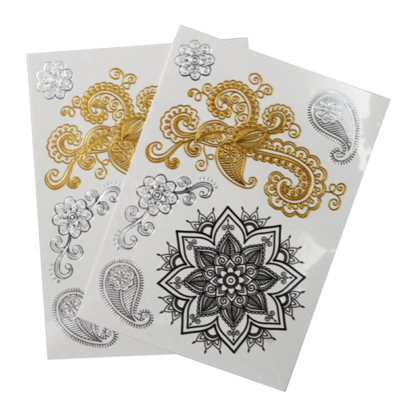 3D lotus flower tattoo sticker, hot sale gold golden waterproof sticker, temporary tattoo sticker, face - Image 2