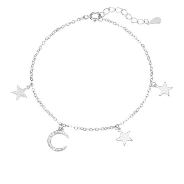 Women's White Gold Plated 925 Sterling Silver Jewelry Tassel Bracelets with Star Moon Shaped Zircons - Image 2