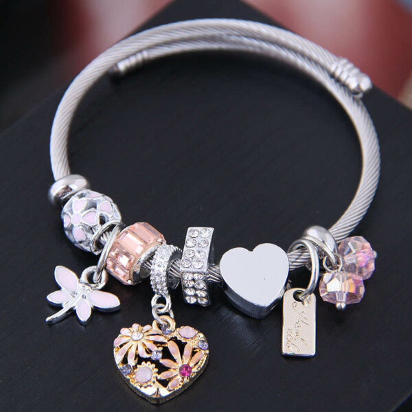 Hottest deal Girls' premium jewelry in the form of a stainless steel love flower crystal bead charm bracelet - Image 2