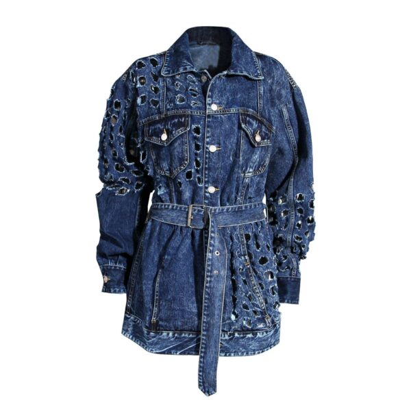 Modern Casual Look Women's Denim Jacket Punching Women's Statement-Making Jacket Women's Long-Stitched Denim Jacket - Image 2