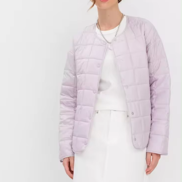 Women's Solid Quilted Windbreaker Jacket with Hood and Padded Overcoat for Spring and Autumn