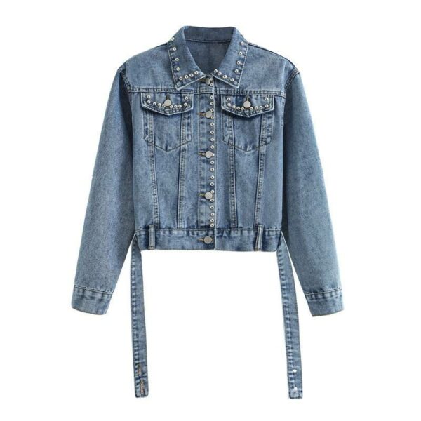 Women's Minimal Denim Coat Women's Pearl Loose New Denim Jacket for Spring and Autumn