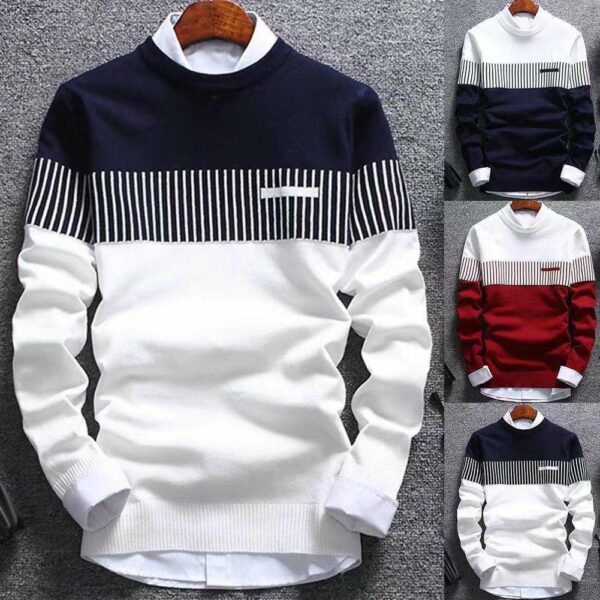 Custom Knitted Pullover Men's Casual Cotton Pullover Sweater with Stripes for Winter Fashion - Image 2