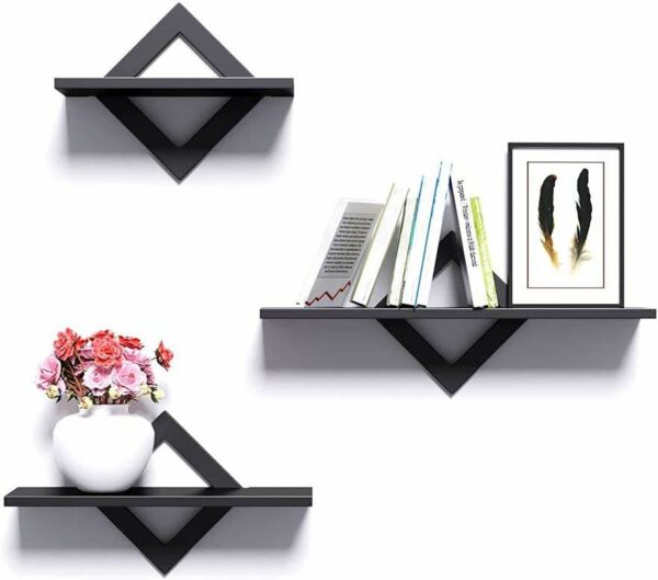 The three-piece KD wall shelf set is a sturdy wooden floating shelf that is ideal for use in living rooms, bedrooms, hallways, and kitchens. - Image 2