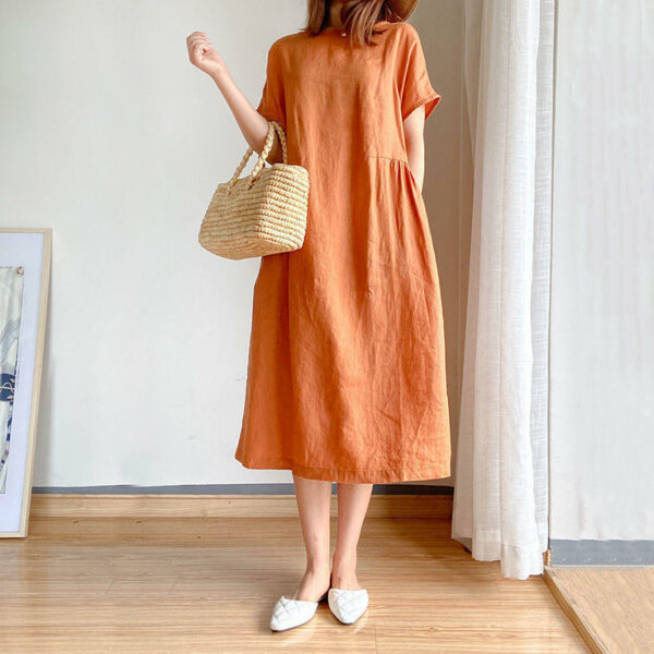 Cotton Linen Dresses for Women Vestidos De Mujer Summer Women's Dress Casual Loose Loose Short Sleeve A-line Oversized Solid Midi Dress