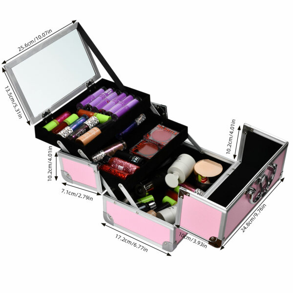 Aluminum Cosmetic Case in Pink Trunk Travel Bag Jewelry Case with a large capacity Ladies Cosmetics Case - Image 2