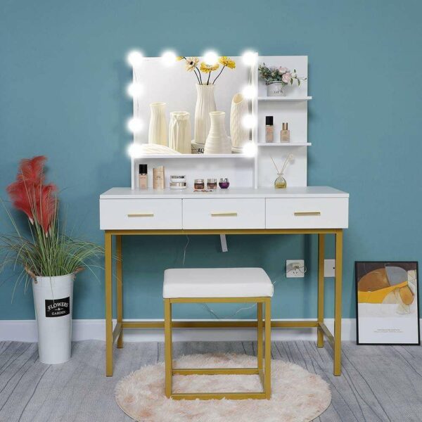 Glam Professional Makeup Table with Mirror and Chair for Modern Makeup Vanity Set - Image 2