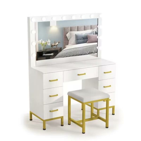 Golden Best Hot Selling Quality opulent makeup vanity Vanity Table Dressing Table Set with Mirror Drawers and LED Lighting The Golden Chair