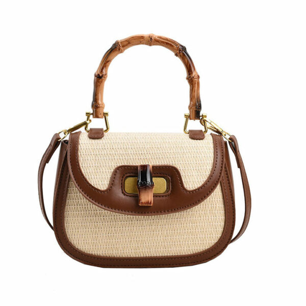 Popular Bamboo Handbags: Designer Saddle Bags for Women Crossbody Bag with Straw Plaited Ladies Handbag