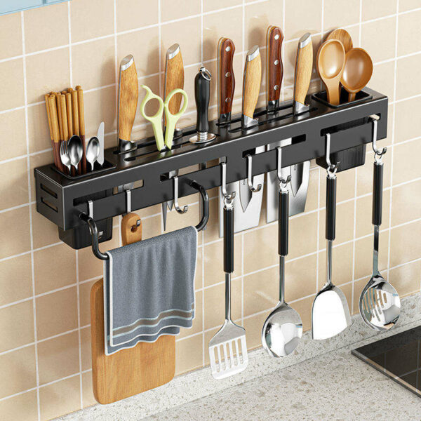 Wall-mounted Knife, Spoon, Utensil Holder Rack with Towel Hanger for Kitchen.