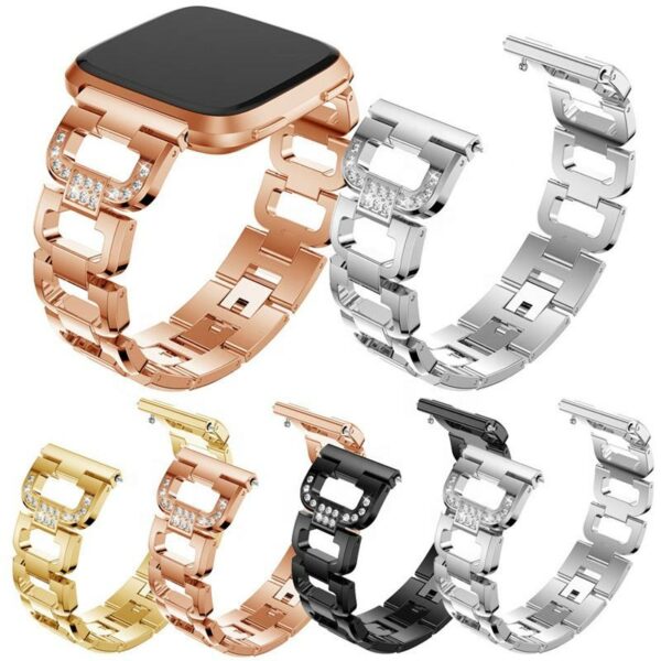 Elegant Diamond-Style Metal Bracelet Watchband for Fitbit Versa Smart Watch Band