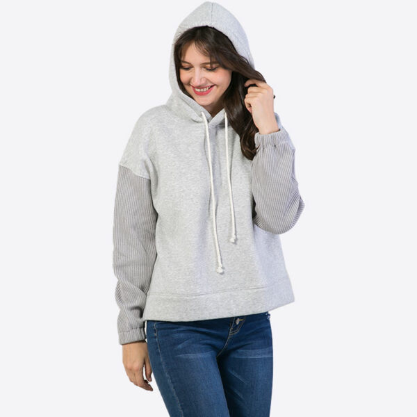 custom long sleeve gray simple drawstring hoodies sweatshirts for women - Image 2