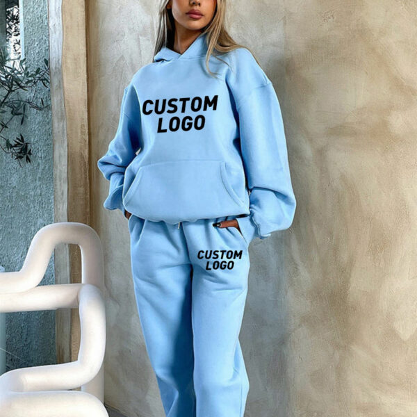 Wholesale Women Casual 3D Puff Print Cotton Oversized Hoodie and Jogger Set with Custom Logo for Plus Size Women's Hoodies and Sweatshirts - Image 2