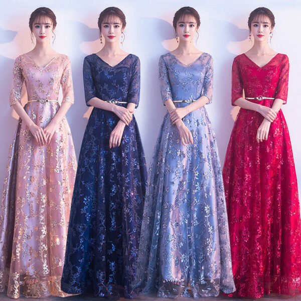 Lace Chiffon Evening Gowns with Long Sleeves Ankle-length Mother of the Bride Dresses with an A-Line Jewel Neck Wedding Guest Dress