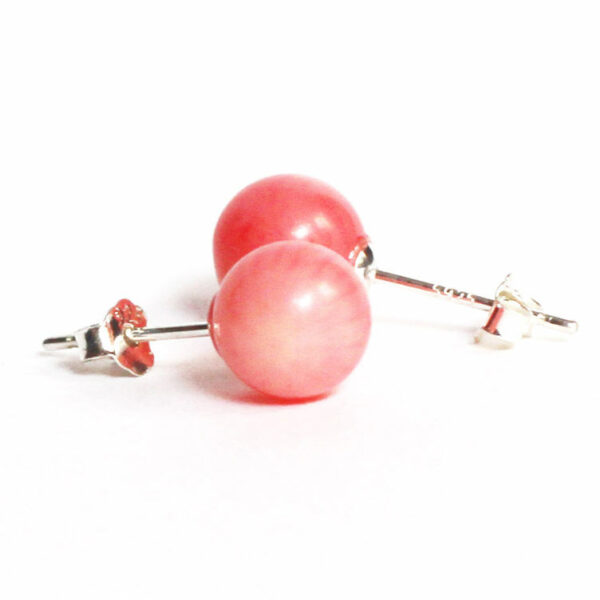 Women's 7-8mm Pink Coral Stud Earrings in 925 Sterling Silver 