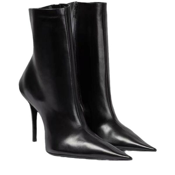 Custom Low MOQ Black Leather Ankle & Bootie Boots with High Top Heel and Big Size Pointy Toe Thin Heel for Ladies - Image 2