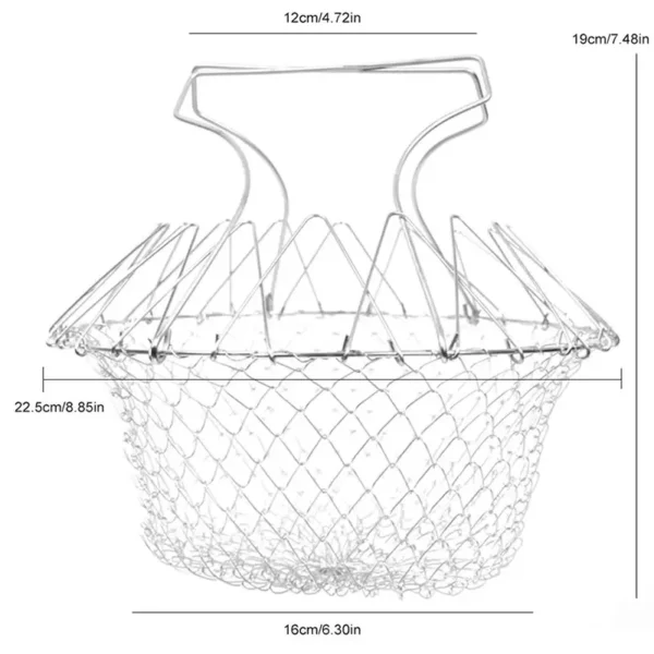 Folding Stainless Steel Strainers French Fry Basket: Multipurpose Kitchen Tools with a Household Oil Mesh Basket - Image 2