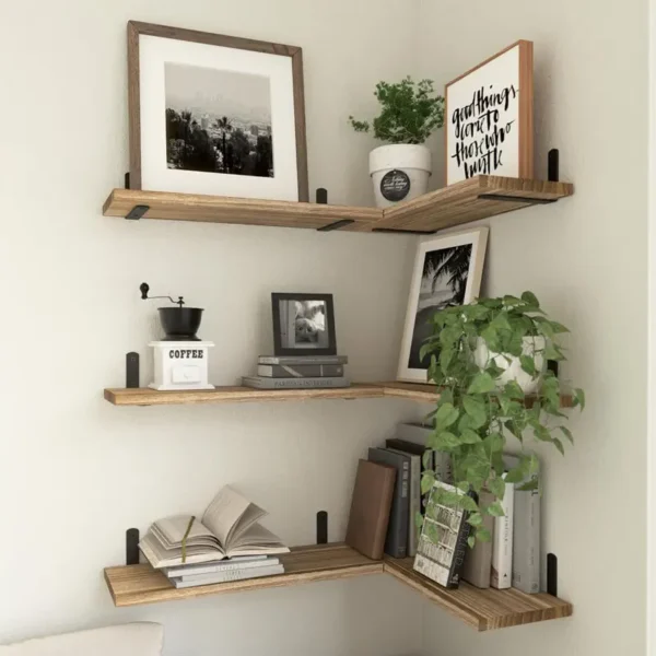 Six-piece floating shelf set Wall-mounted metal bracket for floating wood shelves in bathrooms