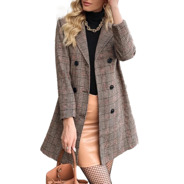 Elegant Custom Casual Plaid Women's Long Coat for Winter Fashion