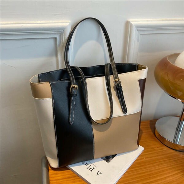 New fashion texture large PU leather tote bag for women's shoulders and underarms - Image 2