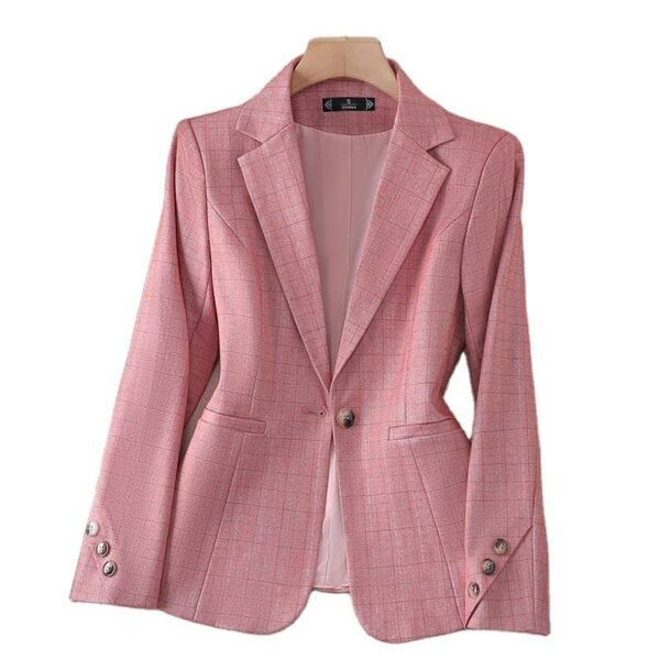 Women's Foreign Style Pink Plaid Small Suit Jacket for Spring/Autumn Design Leisure Business Attire Old Temperament Ageing - Image 2