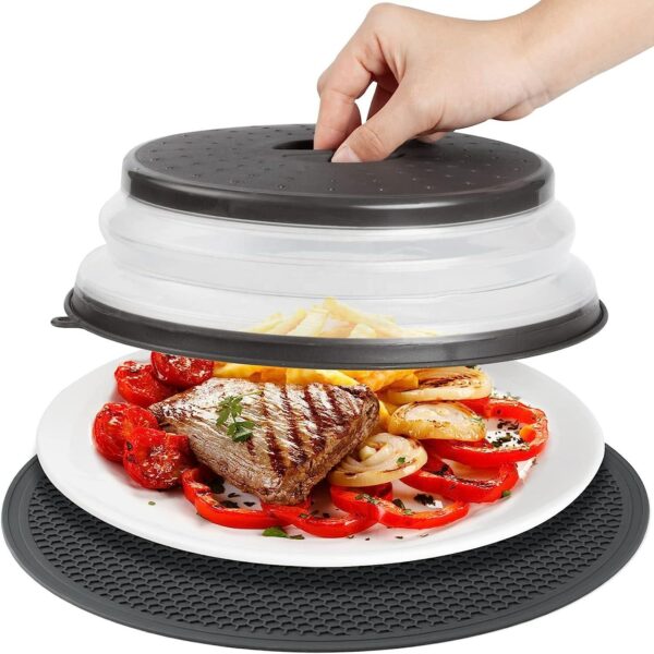 Food Guard Lid Collapsible Plate Cover with 2-in-1 Microwave Cover Splatter Cover