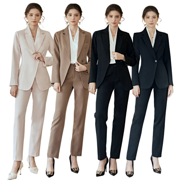 Elegant women's carreaux blazer, blazer blanco mujer, brown, pink formal suit set for ladies' office wear - Image 2