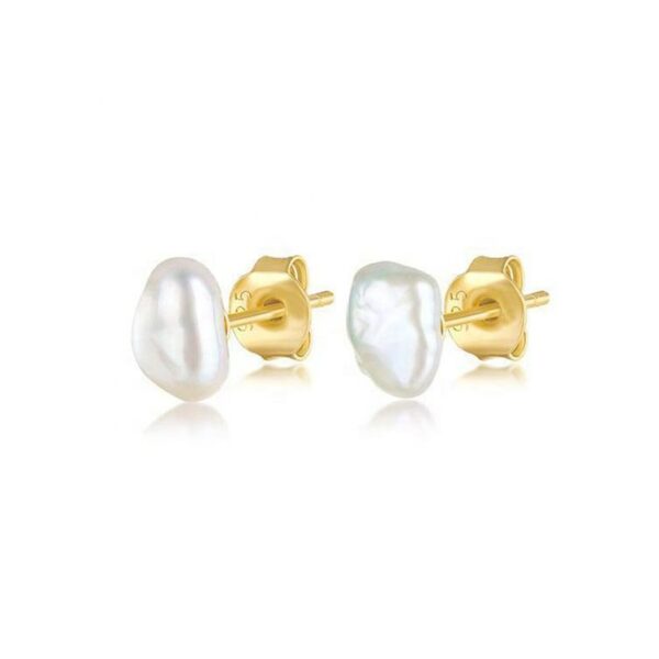 14/18K Gold Plated 925 Sterling Silver Freshwater Baroque Pearl Stud Earrings for Women - Custom Fine Jewelry  - Image 2