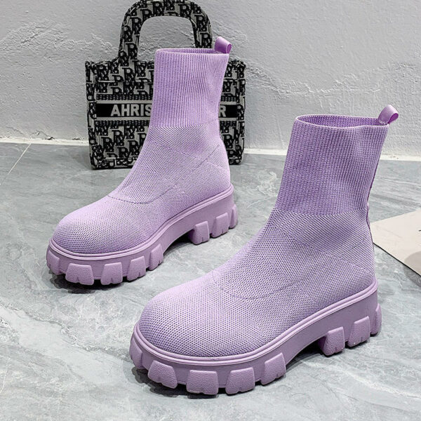 New Style Fashion Stretchable Knit Fabric Women's Boots Solid Color Ankle & Bootie for Ladies - Image 2