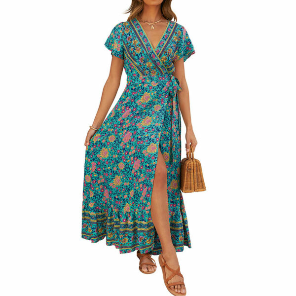 Summer Floral Casual Dresses, V-neck, Short Sleeve, Floral Printed Dresses for Women - Image 3