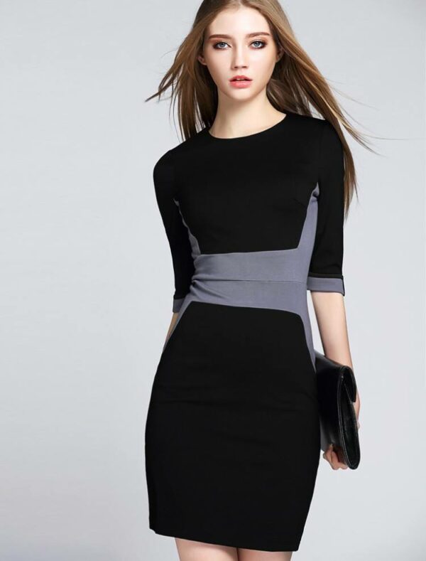 The newest slimming half-sleeve knitted color patchwork dress for ladies - Image 3