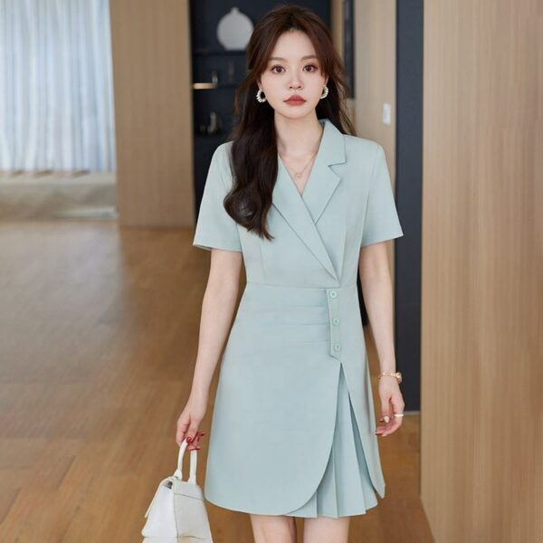 Solid short-sleeved office dresses for women at wholesale prices - Image 2