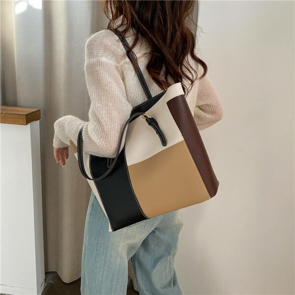 New fashion texture large PU leather tote bag for women's shoulders and underarms - Image 3