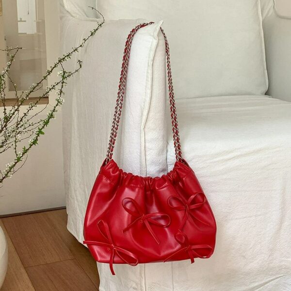 Beautiful High Quality PU Soft Leather Cloud Bag with a Large Capacity Crossbody Bucket Bag for Women in the Spring Bow Design - Image 2