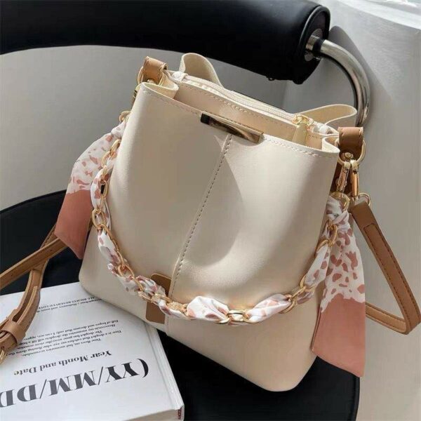 One-shoulder bags in bulk that are stylish Women's Candy Pu Leather Chain Bucket Bag - Image 2