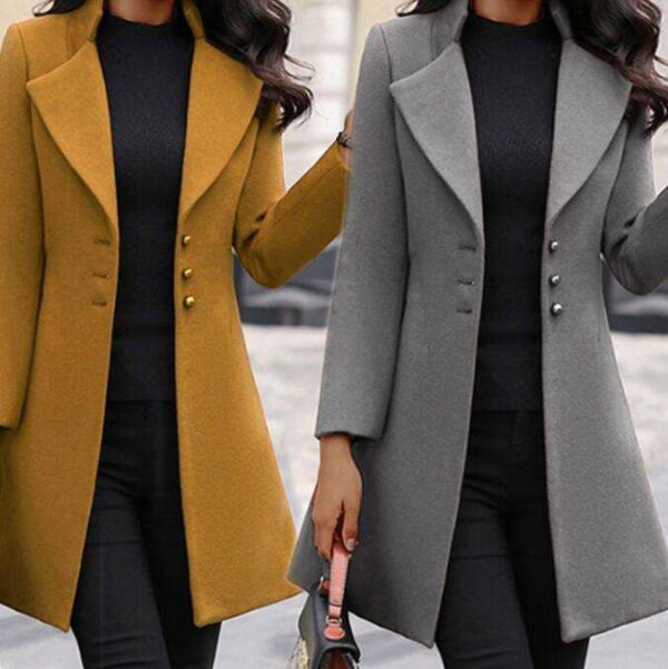 Women's woolen coats with a solid color and a mid-length - Image 2