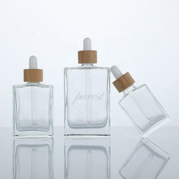 Cosmetic Set: Square Clear Glass Pipette Flat Serum Bottles (30ml, 50ml, and 100ml) Rectangular Glass Dropper Bottle for Essential Oils - Image 2