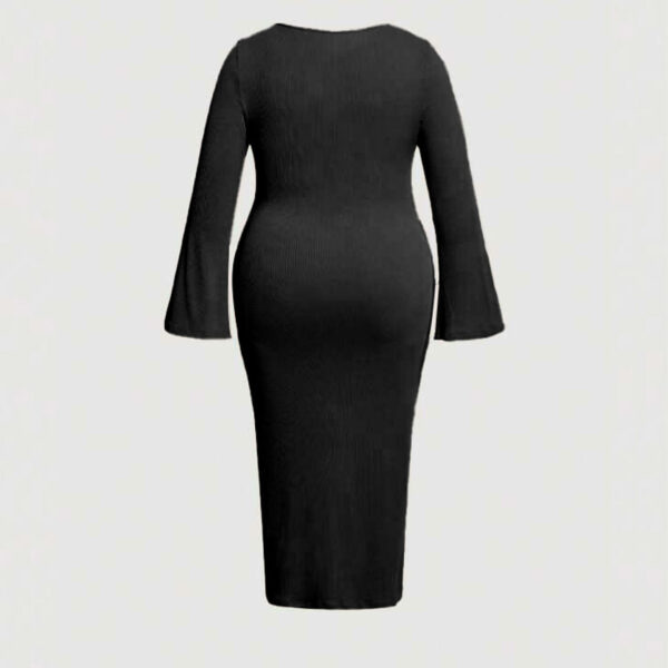 New arrivals stylish casual bodycon long sleeve plus size women's dresses with pleats and a solid hollow out - Image 3