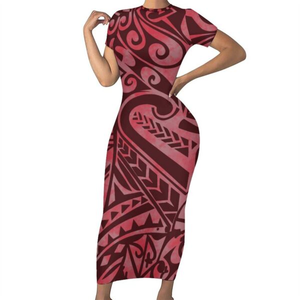 O Neck Short Sleeve Long Bodycon Tight Dresses Are a Hot Selling Style Gowns Plus Size Women's Dresses Polynesian Tattoo Printed Maxi Dress - Image 2