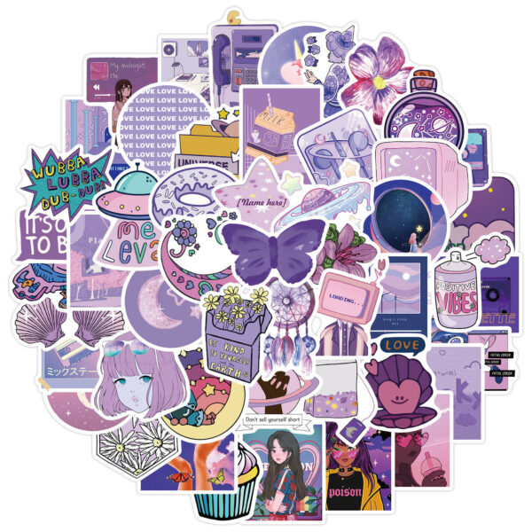 50 pieces of adorable cartoon purple wind girl graffiti stickers to adorn a motorcycle trunk that are waterproof