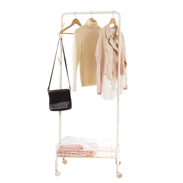 Hanging Clothes Rack, Coat Rack, and Basket for Bedroom Entryway - Image 2