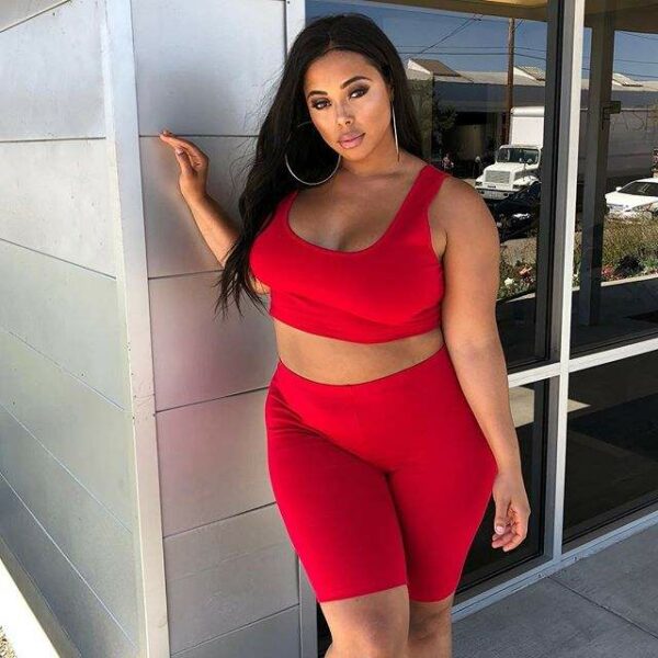 Women's Plus Size Clothing - Sexy Tank Crop Top Butt Lift Shorts 2-Piece Set - L to 4XL - Image 2