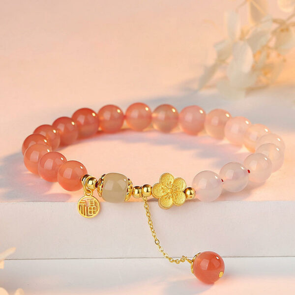 Agate and peach blossom bracelet made of sterling silver, feminine Women's agate opal bracelet exquisite jewelry - Image 2