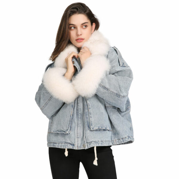 For a woman, winter coats and muffs Women's mixed-media chaqueta jeans and denim jackets - Image 2