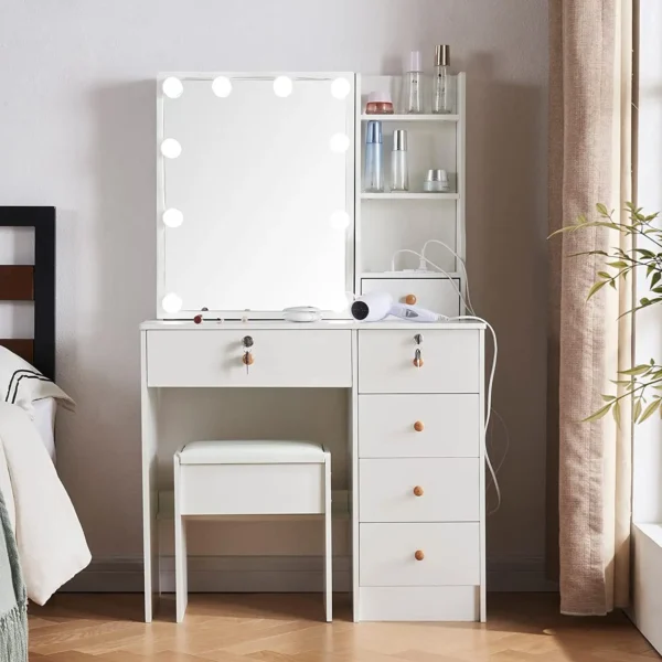 Vanity Set Dresser Desk with Sliding Illuminated Mirror for Cosmetics that Charges - Image 2