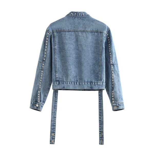 Women's Minimal Denim Coat Women's Pearl Loose New Denim Jacket for Spring and Autumn - Image 3