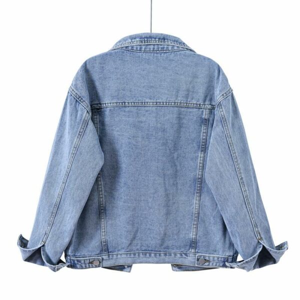 Women's Plus Size Turn Down Collar Pocket Loose Denim Jacket on Sale for Autumn and Spring - Image 3