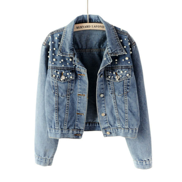 Women's Pearl Denim Jackets for Brides and Weddings: Trendy Long Sleeve Spring and Autumn Jackets with Beads